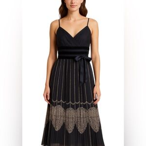 Ann Taylor LOFT Dress Size 6 Navy Blue Pleated Lace Midi